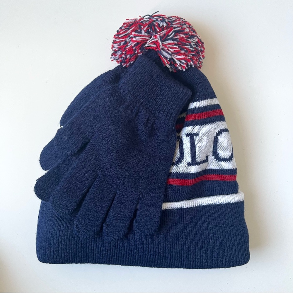 U.S. Polo Assn. Navy and Red Kids Hat and Gloves Combo